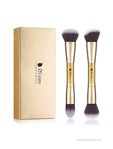DUcare Makeup Brushes Duo End Foundation Powder Buffer and Contour Synthetic Cosmetic Tools 2Pcs Christmas Gift
