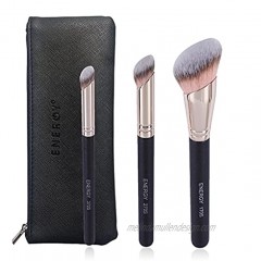 ENERGY Kabuki Foundation Brushes 3Pcs Professional Makeup Brush Set for Setting Powder Foundation Concealer Bronzer Blending with Liquid Cream Foundation Mineral Powder Comsetics with PU pouch
