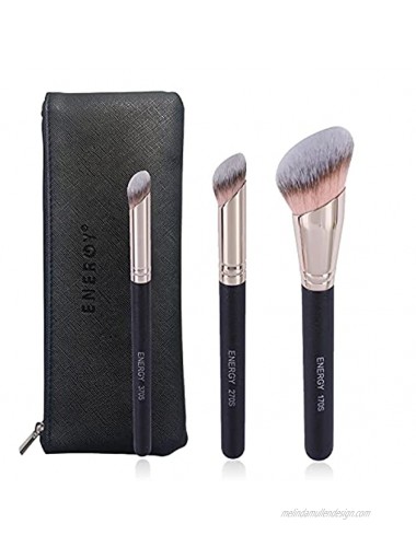 ENERGY Kabuki Foundation Brushes 3Pcs Professional Makeup Brush Set for Setting Powder Foundation Concealer Bronzer Blending with Liquid Cream Foundation Mineral Powder Comsetics with PU pouch