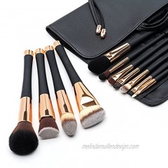 Fancii Professional Makeup Brush Collection 12pcs Set High End Cosmetic Brush Cruelty Free Synthetic Bristles for Foundation Blending Powder Blush Eye Shadow Travel Leather Clutch Rose Gold