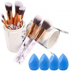 Marble Makeup Brush Set With Case 10 PCS Marble Makeup Brushes 4 PCS Makeup Sponges Makeup Brush Holders Professional Beauty Blender and Brush Set 15 pieces