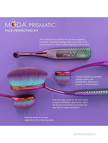 MODA Full Size Face Perfecting 4pc Oval Makeup Brush Set Includes Foundation Contour Detail Contour and Concealer Brushes Prismatic