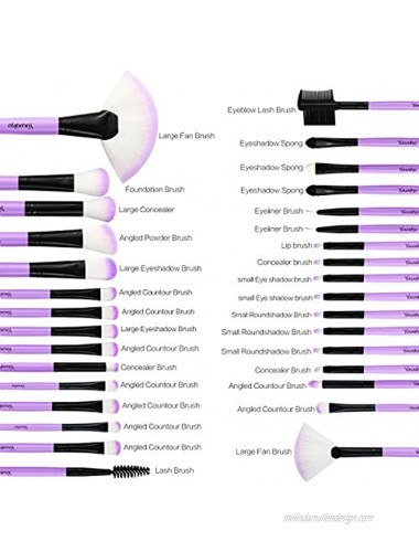 Yuwaku Makeup Brush 32pcs Purple Professional Make Up Brushes Set with Soft Bristles Kabuki Foundation Powder Eyeshadow Eyeliner Blush Concealer Brush with Travel Makeup Bag Purple