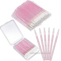 300 Pieces Disposable Lip Makeup Brushes with Container Box Pink Lip Brush Lipstick Gloss Wands Disposable Applicator Tool Crystal Lip Applicators Glitter Handle Lip Gloss Applicator for Women Makeup