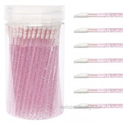 Elisel 100 Pcs Disposable Crystal Lip Brushes with Container Make Up Lip Brushes Lipstick Lip Gloss Wands Eyeshadow Brushes Applicator Tool Makeup Beauty Tool Kits Pink
