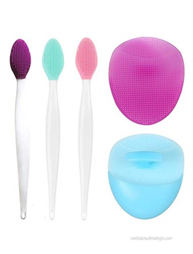 Silicone Exfoliating Lip Brush Double-Sided Silicone Lip Brush + Silicone Face Scrubber Silicone Facial Cleansing Brush Face Exfoliator Pads Face Cleaner Tool for Blackheads Acne