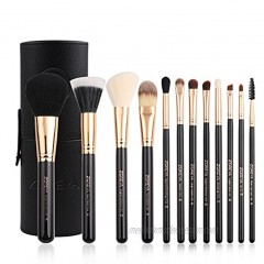 Zoreya Premium Travel makeup brush set 12 pieces essential Cosmetic tools Synthetic Hair Foundation Powder Eye Cosmetic brushes With Black Holder For Christmas Gifts