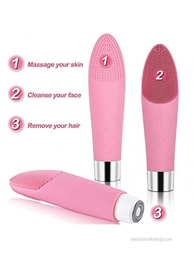 3 in 1 Silicone Facial Cleansing Brushes and Facial Hair Removal Tools Rechargeable for Women Deep Cleaning,Face Massager and Skin Lift Multifunctional Electric Sonic RechargeablePink