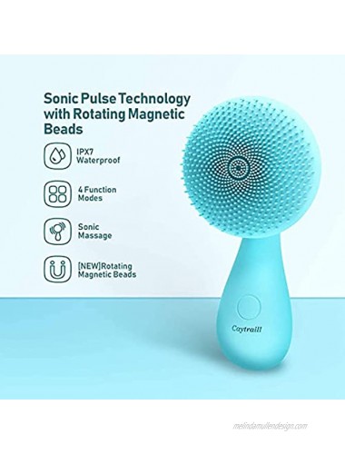 Caytraill Facial Cleansing Brush- Face Brush – 4 Function Modes – Rotating Magnetic Beads – Waterproof & Rechargeable – Portable & Ergonomic Handle – Skin Rejuvenation&Cleansing&Massage Cyan