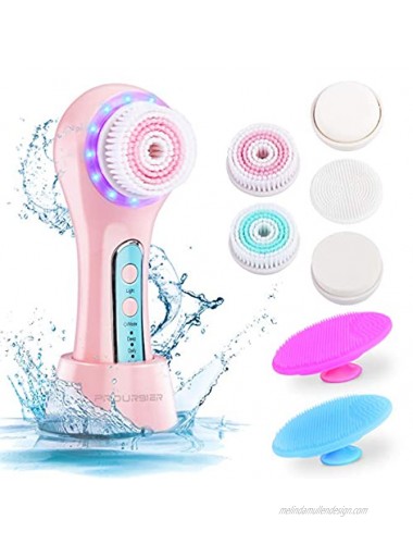 Facial Cleansing Brush Face Scrubber Face Brush Electric Rechargeable IPX7 Waterproof Face Cleansing Brush with 5 Brush Heads Facial Brush Use for Massaging Removing Blackhead and Exfoliating…