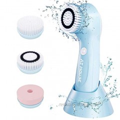 Facial Cleansing Brush Facial Cleaning Brush for face USB Rechargeable Upgrade Waterproof Facial Cleansing Brush 3 Brush Heads with 2 Power Modes Gentle Exfoliating and Massaging Blue