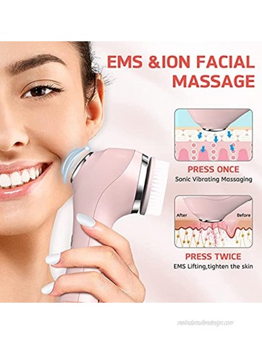 Facial Cleansing Brush Rechargeable Exfoliating Face Brush IPX 7 Waterproof Electric Face Brush with 8 Brush Heads and EMS Facial Massaging