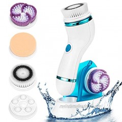Facial Cleansing Brush Set- Rechargeable Face Brush with 4 Heads IPX6 Waterproof Electric Rotating Face Scrubber for Deep Cleaning Exfoliating Blackhead Removing 2 Speeds Adjustable