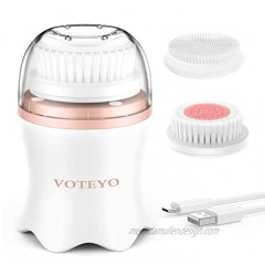Facial Cleansing Brush VOTEYO 3 Modes Face Cleansing Brush with 3 Replacement Brush Heads IPX6 Waterproof Type C Charging Smart Timer Rotating Face Brush for Deep Cleansing White