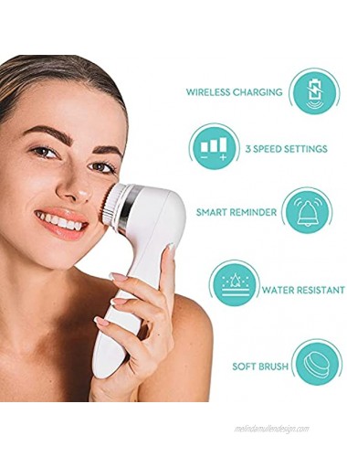 Facial Cleansing Brush Wireless Charging Base Soft Brush Set with 3 Brush Heads for Face Spa Exfoliating Massaging and Deep Cleansing