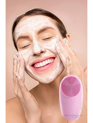 florybercea Sonic Facial Cleansing Brush Electric Face Cleansing Brush with 5 Adjustable Speeds Waterproof Rechargeable Silicone Face Brush for Deep Cleansing Gentle Exfoliating Massaging Blue