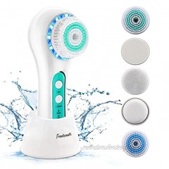 FreeBreath Facial Cleansing Brush IPX7 Waterproof Face Scrubber with 3 Speed Modes Face Brushes for Cleansing and Exfoliating with 5 Brush Heads Removing Blackhead Fully Rechargeable