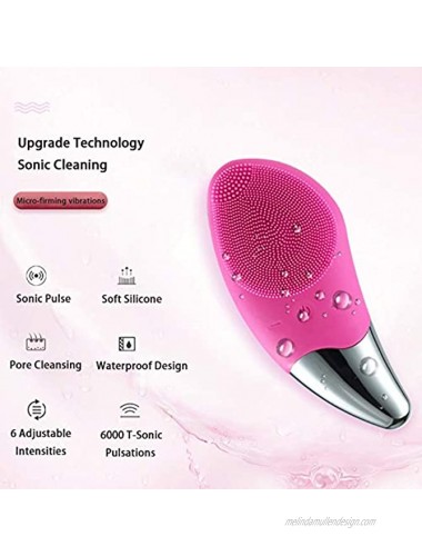 Huayuet Silicone Facial Cleansing Brush Rechargeable Electric Sonic Vibrating face Scrubber with 3 Function for All Skin Deep Cleansing,Gentle Exfoliating,Massaging,IPX7 Waterproof Pink