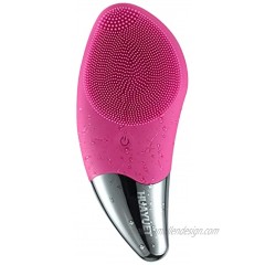 Huayuet Silicone Facial Cleansing Brush Rechargeable Electric Sonic Vibrating face Scrubber with 3 Function for All Skin Deep Cleansing,Gentle Exfoliating,Massaging,IPX7 Waterproof Pink