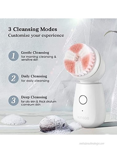KINGDO Facial Cleansing Brush Rechargeable Face Scrubber Spin [Newest 2021] 3 Modes for Deep Cleaning Gentle Exfoliating Removing Blackhead Massaging 2 Brush Heads Waterproof for Women Men