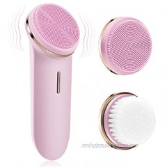 LANDWIND Sonic Facial Cleansing Brush Vibrating Face Scrubber 5 Speed Modes 2 Brush Heads Bristles & Silicone Head IPX7 Waterproof Rechargeable Deep Cleaning for All SkinsPink