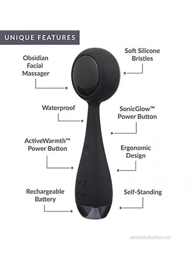 PMD Personal Microderm Clean Pro OB Smart Facial Cleansing Device with Silicone Brush & Obsidian Gemstone ActiveWarmth Anti-Aging Massager Black Black 1.0 Count