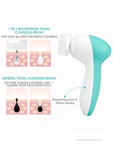 Rechargeable Facial Cleansing Spin Brush Set with 7 Interchangeable Brush Heads Waterproof Face Spa System by CLSEVXY Advanced Microdermabrasion for Gentle Exfoliation and Deep ScrubbingAqua