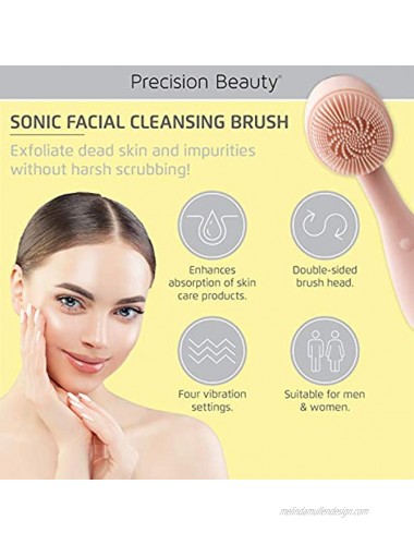 Sonic Facial Cleansing Brush by Precision Beauty | Powered Face Brush | Anti-Aging Silicone Face Scrubber for Skin Renewal | Waterproof