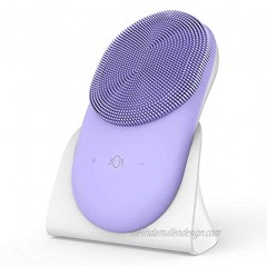 Sonic Facial Cleansing Brush Heated 3 Function Modes,8 Speed Silicone Face Scrubber USB Rechargeable,Waterproof Electric Face Wash Brush Device,for Women Purple