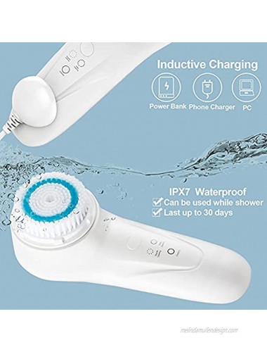 Sonic Vibrating Facial Cleansing Brush IPX7 Waterproof 3D Sterile Face Brush for Face Deep Cleaning Mild Exfoliating & Massaging Wireless Inductive Charging- 3 Brush Heads&1 Makeup Remover Pad