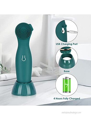 Youtelit Facial Cleansing Brush 4 Speeds Waterproof Silicone Vibration Spin Face Wash Brush USB Rechargeable with 4 Brush Heads and Base Use for Deep Cleansing and Massaging Dark Green