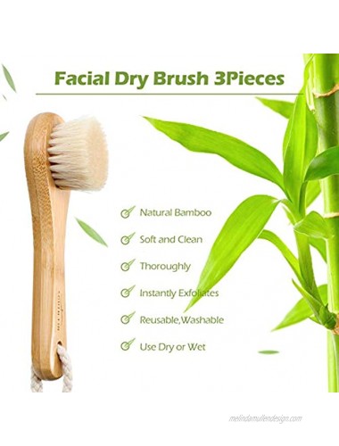 3 Pieces Bamboo Facial Cleansing Brush Soft Horsehair Face Brush Natural Horsehair Bristle Brush Handle Cleansing Brush with Lid for Exfoliating Massaging Removing Blackhead Clean Skin