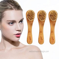 3 Pieces Facial Cleansing Brush Soft Bamboo Dry Brushing Scrubber Mane Exfoliator Face Brush for Exfoliation Wooden Bristles Manual Facial Brush for Massaging Clean Skin Removing Blackhead