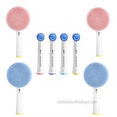 Bunny Lamb Silicone Facial Scrub Brushes for Cleansing and Skin Exfoliating Compatible with Oral-B plus Soft Replacement Toothbrush Heads Count of 4