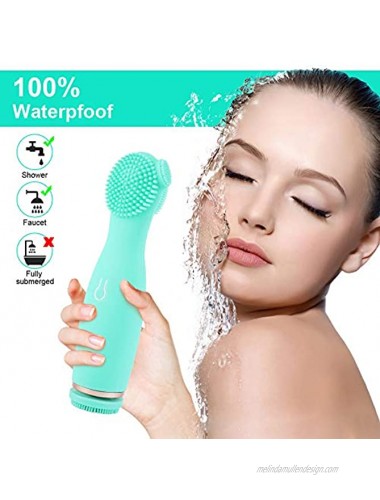 Facial Cleansing Brush 2-1 Waterproof Spin Sonic Vibrating Face Brush with 4 Heads Rechargeable 4 Speed Modes for Gentle Exfoliating Massaging & Deep Cleaning Blue