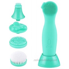 Facial Cleansing Brush 2-1 Waterproof Spin Sonic Vibrating Face Brush with 4 Heads Rechargeable 4 Speed Modes  for Gentle Exfoliating Massaging & Deep Cleaning Blue