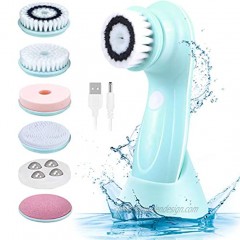 Facial Cleansing Brush Silicone Face Scrubber Brush Waterproof Face Cleansing Brush with 6 Brush Heads and USB Rechargeable Facial Brush Scrubber for Deep Cleansing Exfoliating Face Wash Brush