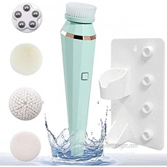 Facial Cleansing Brush Waterproof Face Spin Brush Rechargeable Spin Face Scrubber for Deep Cleansing Gentle Exfoliating Blackhead Removing and Massaging 3 Modes & 4 Heads for Skin Care Green