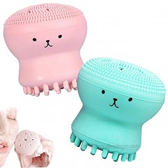 Jellyfish Silicon Brush Face Scrubber Deep Pore with Cleansing Sponge Value 2 Pack All in One Soft Manuel Brushes for Skin Care Exfoliating Massage Blackheads Removing