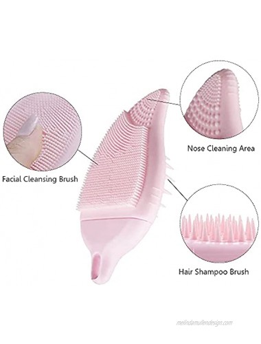Silicone Facial Cleansing Brush and Hair Shampoo Brush All in One 2 Pack Scalp Care Hair Brush and Face Exfoliating and Massage Scrubber Best Women Gift Pink