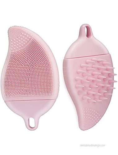 Silicone Facial Cleansing Brush and Hair Shampoo Brush All in One 2 Pack Scalp Care Hair Brush and Face Exfoliating and Massage Scrubber Best Women Gift Pink