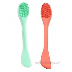YEADMAL Silicone Face Mask Brush Soft Facial Cleansing Scrubber,Lip Exfoliator Skincare Applicator Tools for Mud,Clay Mask,DIY,Hairless Body Lotion Butter Moisturizer,Double-head 2pcs green+orange