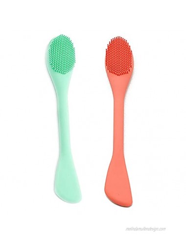YEADMAL Silicone Face Mask Brush Soft Facial Cleansing Scrubber,Lip Exfoliator Skincare Applicator Tools for Mud,Clay Mask,DIY,Hairless Body Lotion Butter Moisturizer,Double-head 2pcs green+orange