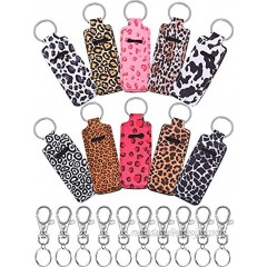 10 Pieces Chapstick Holder Keychain Clip-on Sleeve Chapstick Pouch Lip Balm Holder Sleeve with 10 Metal Key Chains for Travel Daily Accessories Leopard Style
