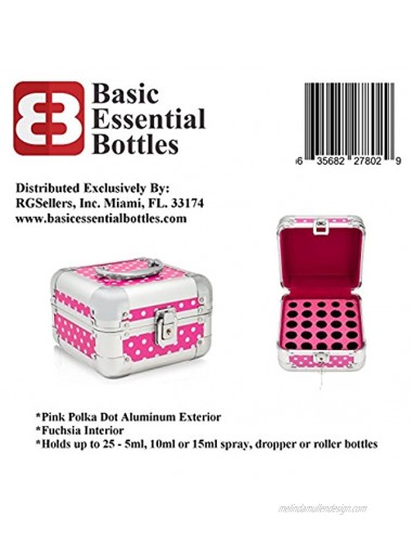 Aluminum Essential Oils Carrying Case Stroage Case Travel Case Holds up to 25 5-15ml essential oils bottles. Perfect for your Doterra and Young Living oils. Pink Polka Dot