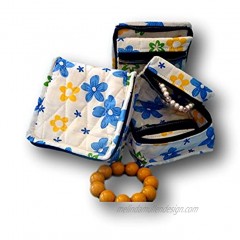 Cosmetic Organizer Jewelry Organizer Travel Pouch in Beautiful Yellow Blue Floral Design Made with Quilted Cotton