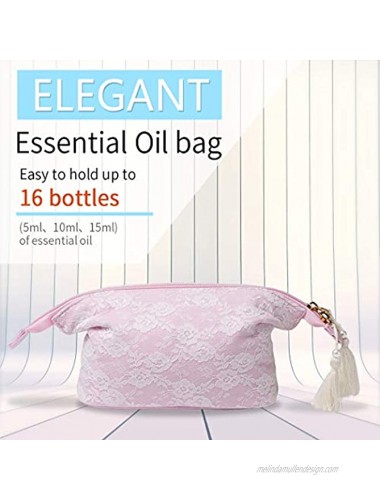 Essential Oil Storage Bag for 10-16 5ml 10ml 15ml Bottles Lace Travel Carrying Bag for Essential Oils Pink