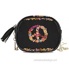 Hippie Peace Sign Crossbody Bag Chain Shoulder Handbag Purse with Tassel for women