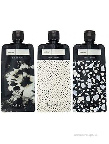 Kitsch Ultimate Travel Bottles Set Travel Containers Carry on TSA approved 3pcs Black & Ivory
