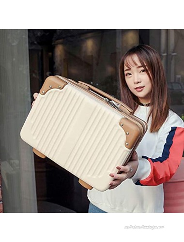 Lzttyee 14in Hard Shell Cosmetic Carrying Case Portable Travel Hand Luggage Suitcase Beige